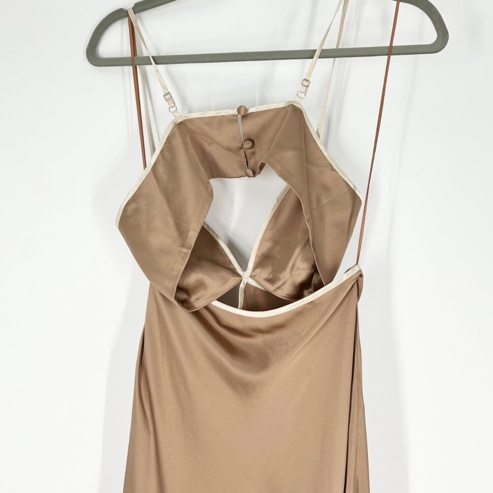 NWOT Reformation Poppies 100% Silk Cutout Maxi Dress in Croissant - Picture 5 of 9